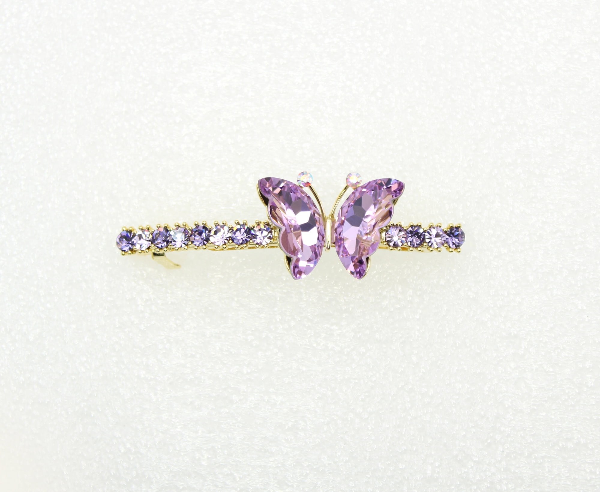 Faship Violet Light Purple Rhinestone Crystal Butterfly Hair Barrette Clip