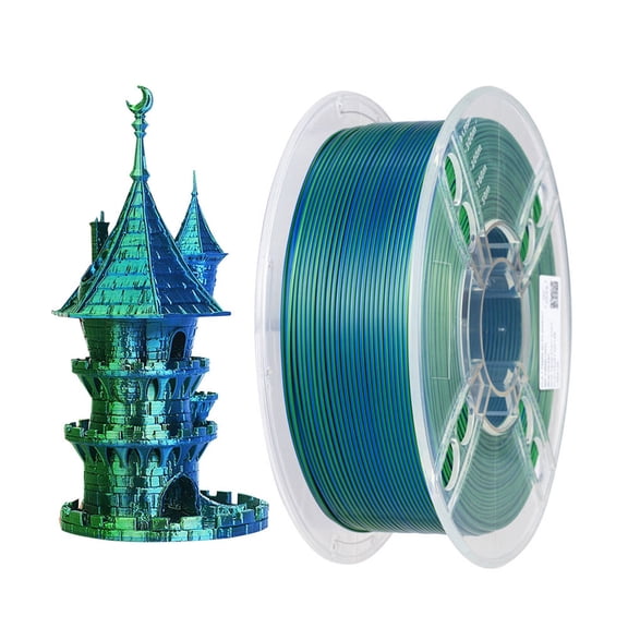 CC3D Silk Dual Color PLA Filament Blue/Green PLA Filament 1.75mm 1KG 3D Printer Filament 2 Colors Coextrusion Filament PLA Shiny Metallic Filament 3D Printing Material Blue Green PLA 2 in 1 Bicolor