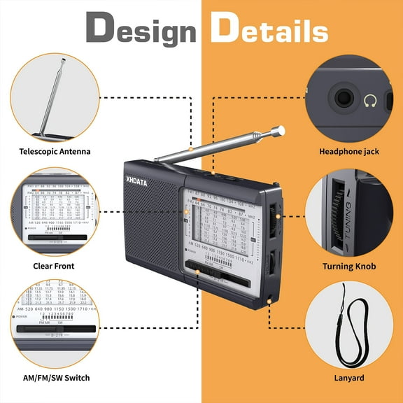 Hot XHDATA D-219 (Gray) 10k  Small Portable Battery Operated DSP FM/AM/SW pocket Radio with retractable Small Great Reception Radio with Good Sound,Earphone Jack for Elder,Home,Child