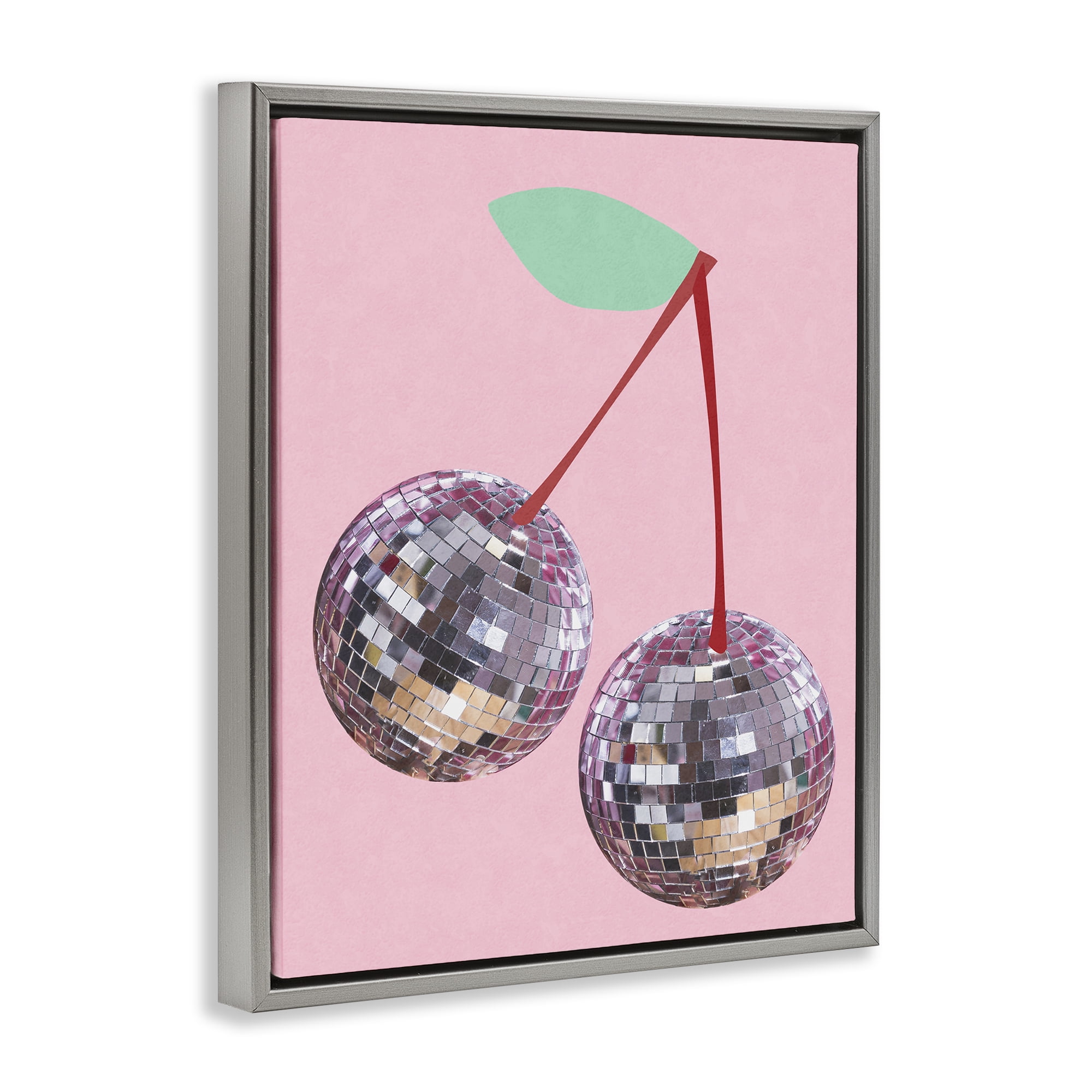 Stupell Industries Disco Ball Cherries Novelty & Humor Painting Gray Floater Framed Canvas Art Print Wall Art, 25 x 31
