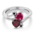thumbnail image 3 of Gem Stone King 925 Sterling Silver Red Created Ruby Red Rhodolite Garnet and Black Diamond Ring for Women (1.72 Cttw, Heart Shape 6MM, Gemstone July Birthstone, Size 9), 3 of 6
