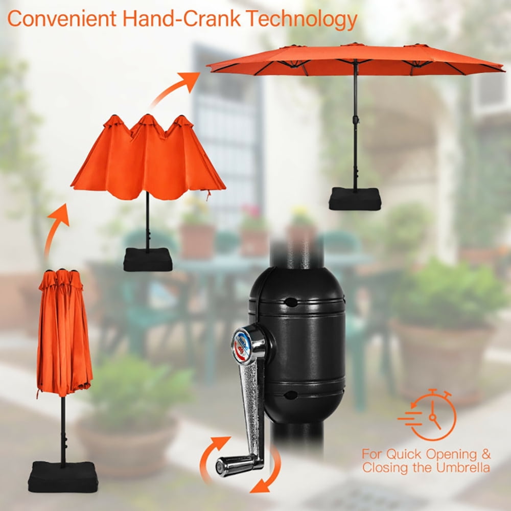 Aimee Lii 15 Feet Double-Sided Twin Patio Umbrella with Crank and Base, Sunbrella Patio Umbrellas, Orange