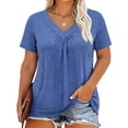 thumbnail image 6 of Htigea Plus Size Tops for Women Pleated V-Neck Short Sleeve Shirts Casual Loose Fit Tunic Tees Solid Color Summer Tshirt Blue XXXL, 6 of 6