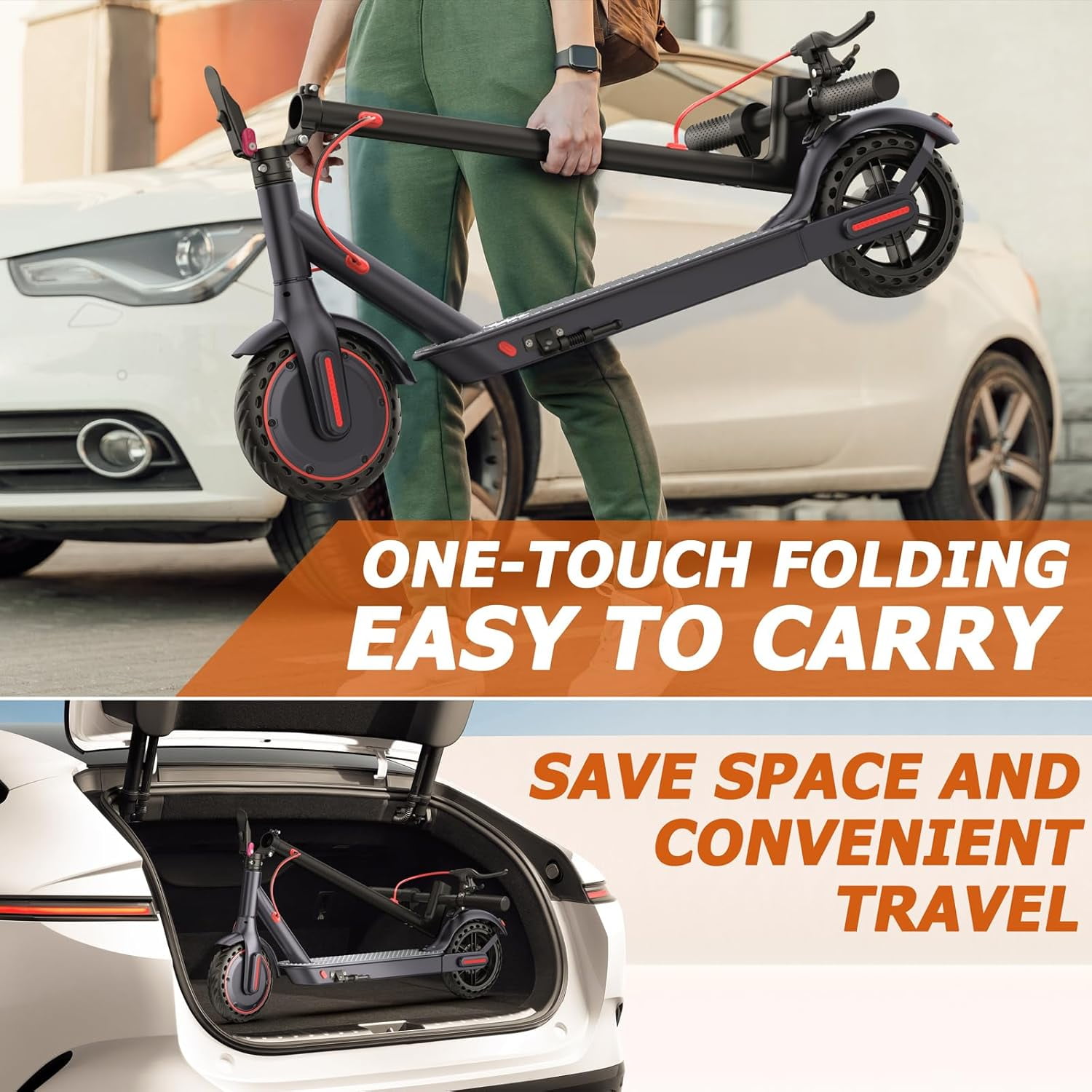 PORORO THES10 Electric Scooters for Adults, Max 19 Miles Range, with 8.5" Tires, 350W, 16MPH, Black