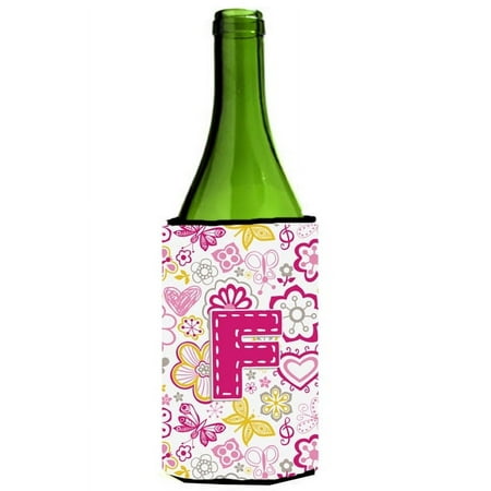 

Caroline s Treasures CJ2005-FLITERK Letter F Flowers and Butterflies Pink Wine Bottle Hugger Wine Bottle multicolor