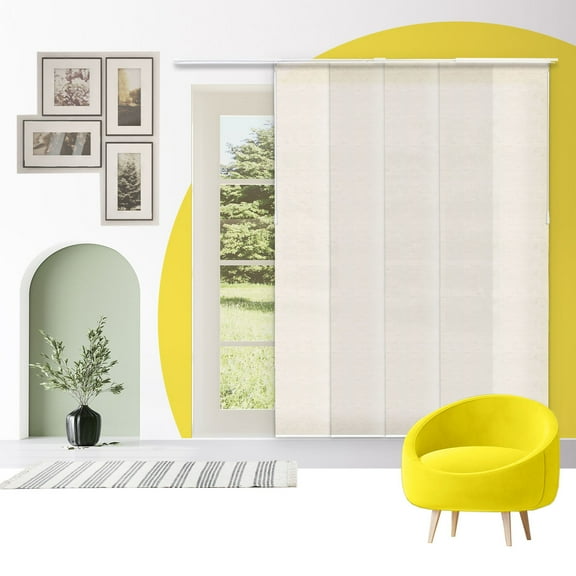 Adjustable Cordless Light Filtering Panel Track Blinds, Country Ivory - 46"-86"W X 0"-96"H