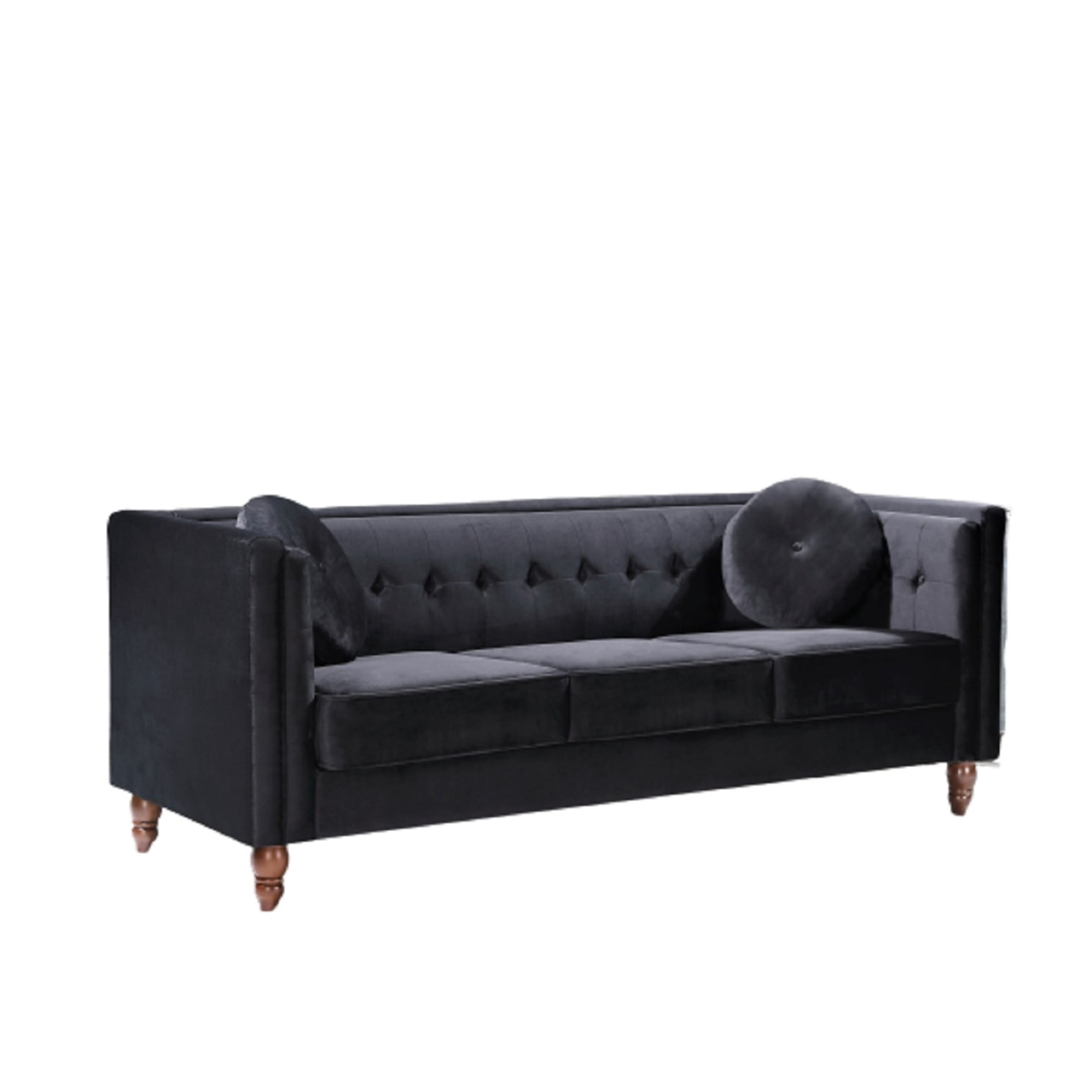 GDF Studio 80.7" Chesterfield Tufted Sofa with Square Arms, Crushed Velvet Upholstery, Black