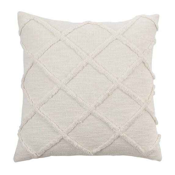 Fennco Styles Diamond Tufted Cotton Decorative Throw Pillow 20" W x 20" L - Ivory Lattice Cushion for Home, Couch, Living Room, Bedroom, Office and Holiday Décor