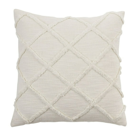 Fennco Styles Diamond Tufted Cotton Decorative Throw Pillow 20" W x 20" L - Ivory Lattice Cushion for Home, Couch, Living Room, Bedroom, Office and Holiday Décor
