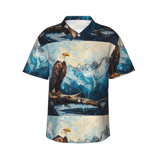 Fotbe Iceberg Bald Eagle Camisa Hawaiana para Hombre Unisex – Camisa Casual de Verano con Botones de Manga Corta de Algodón y Lino,X-Large