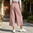thumbnail image 6 of Women's Wide Leg Cropped Pants, High Waisted Loose Pants with Elastic Waist, Side Slit & Pockets, Beach Vacation Summer Wear | VerBelle,Pink M, 6 of 9