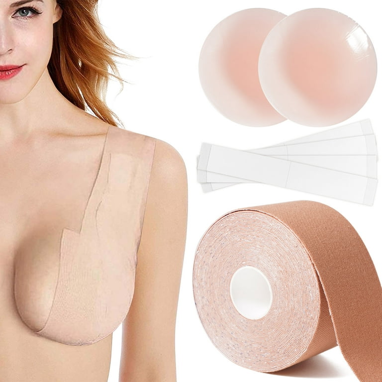 Purvigor 26ft/8m Breast Lift Tape Set for Invisible Natural Look,  Stretchable Latex-free for Sensitive Skin with 2 Reusable Silicone Nipple  Covers, 40