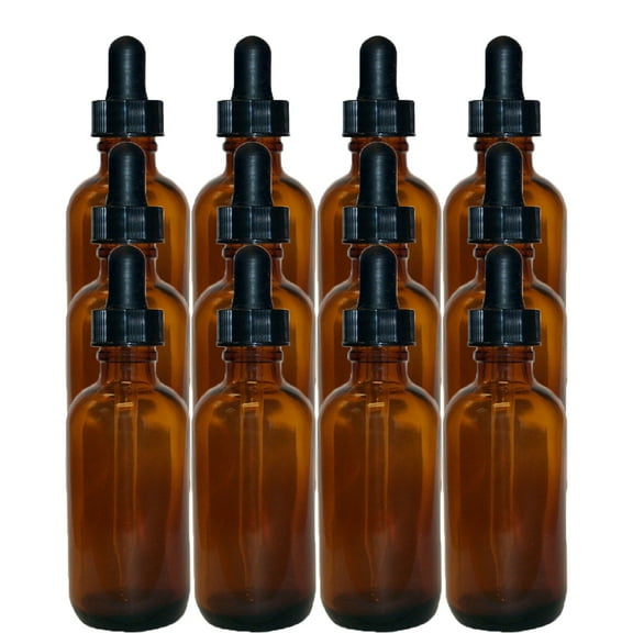 Amber 2oz Dropper Bottle (60ml) Pack of 12 - Glass Tincture Bottles with Eye Droppers for Essential Oils & More Liquids - Leakproof Travel Bottles