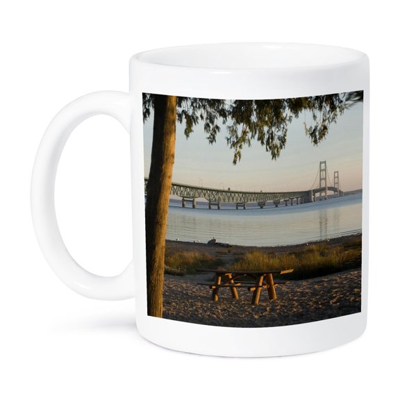3dRose, USA, Michigan, Mackinaw City, Mackinac Bridge - US23 PHA0004 - Peter Hawkins, 15oz Mug