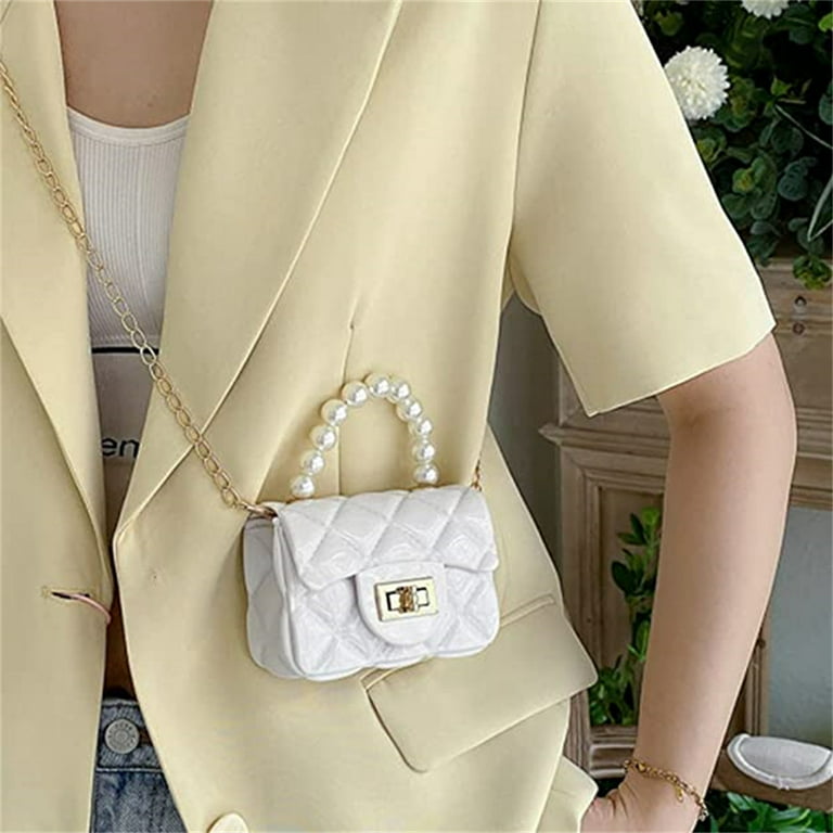 Fashion Small Purse for Little Girls Toddler Kids Cute Pearl Mini Messenger  Bag, white