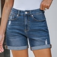 thumbnail image 6 of Jean Shorts for Women High Waisted Button Ripped Stretchy Rolled-up Denim Shorts with Pockets Dark Blue XXL, 6 of 7