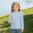 thumbnail image 3 of YUANxueke Girls Ruffle Long Sleeve Cotton Shirts Soft Casual Crewneck Pullover Layering Tops,Light Blue,8-9 Years, 3 of 7