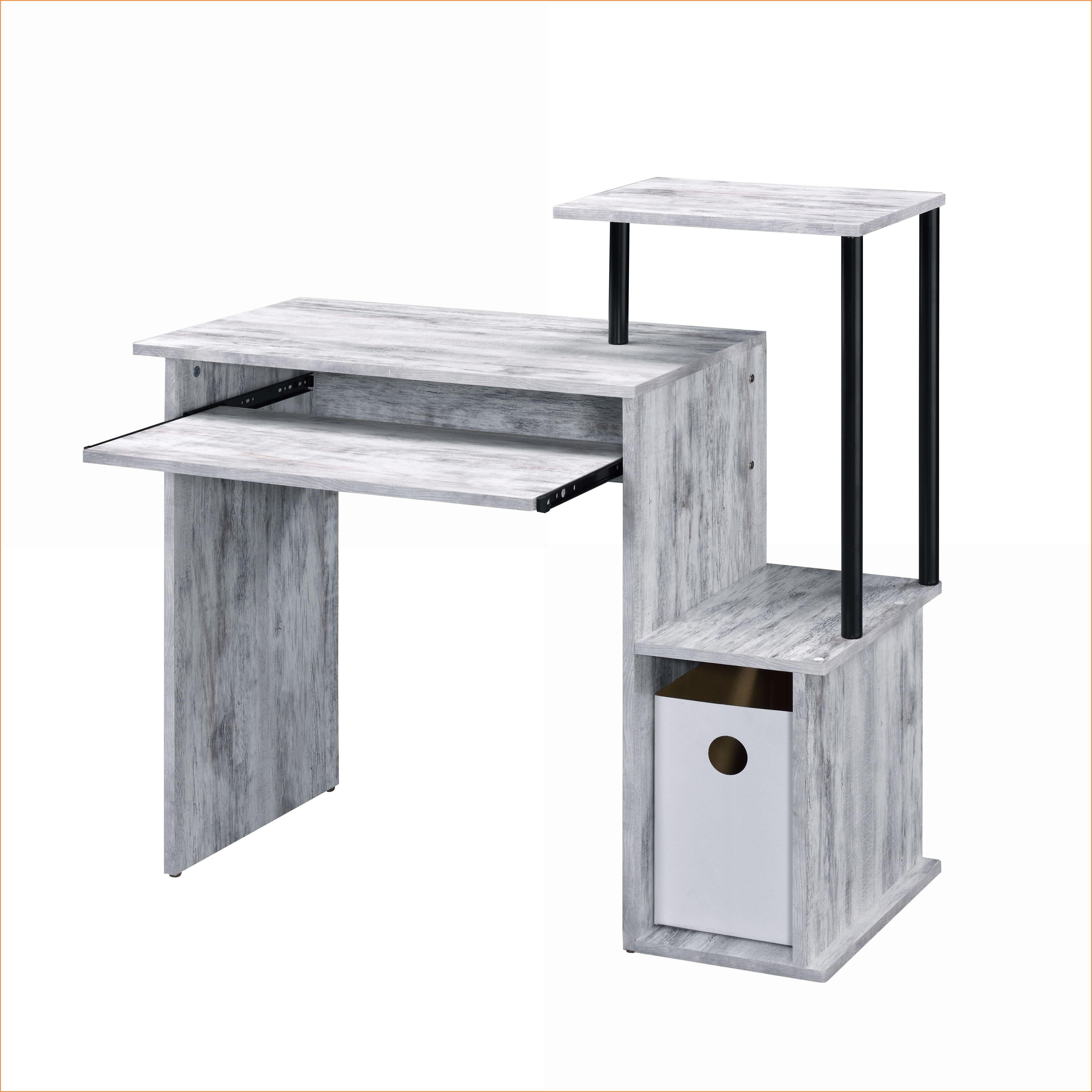 Computer Desk, Antique White & Black with Keyboard Tray, Storage Shelves | Wood+Metal