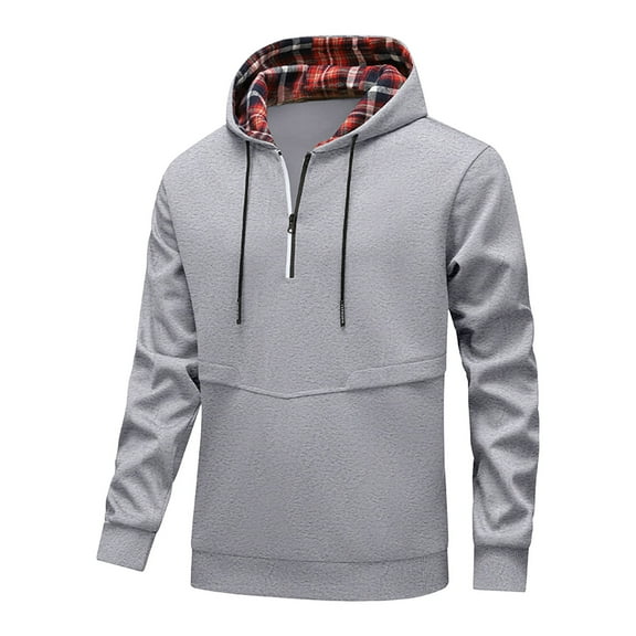 ShomPort Men's Long Sleeve Quarter Zip Sweatshirt Drawstring Plaid Lining Loose Shirts Plain Sports Fall Winter Hoodies