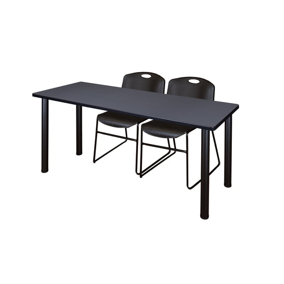 Regency Kee 72" x 24" Training Table, Grey/Black and 2 Zeng Stack Chairs, Multiple Colors