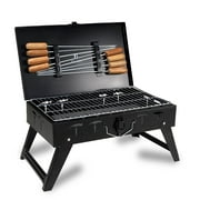 H Hy-tec (Device) HYBB - Traveler Foldable Charcoal Barbeque Grill with 8 Skewers & Charcoal Tray (Stellar Black)