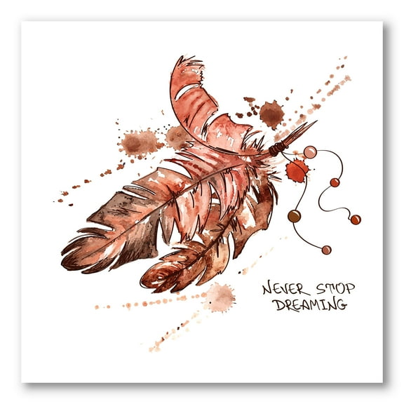 Designart ' Bird Feathers In Earth Tones Never Stop Dreaming ' Bohemian & Eclectic Canvas Wall Art Print