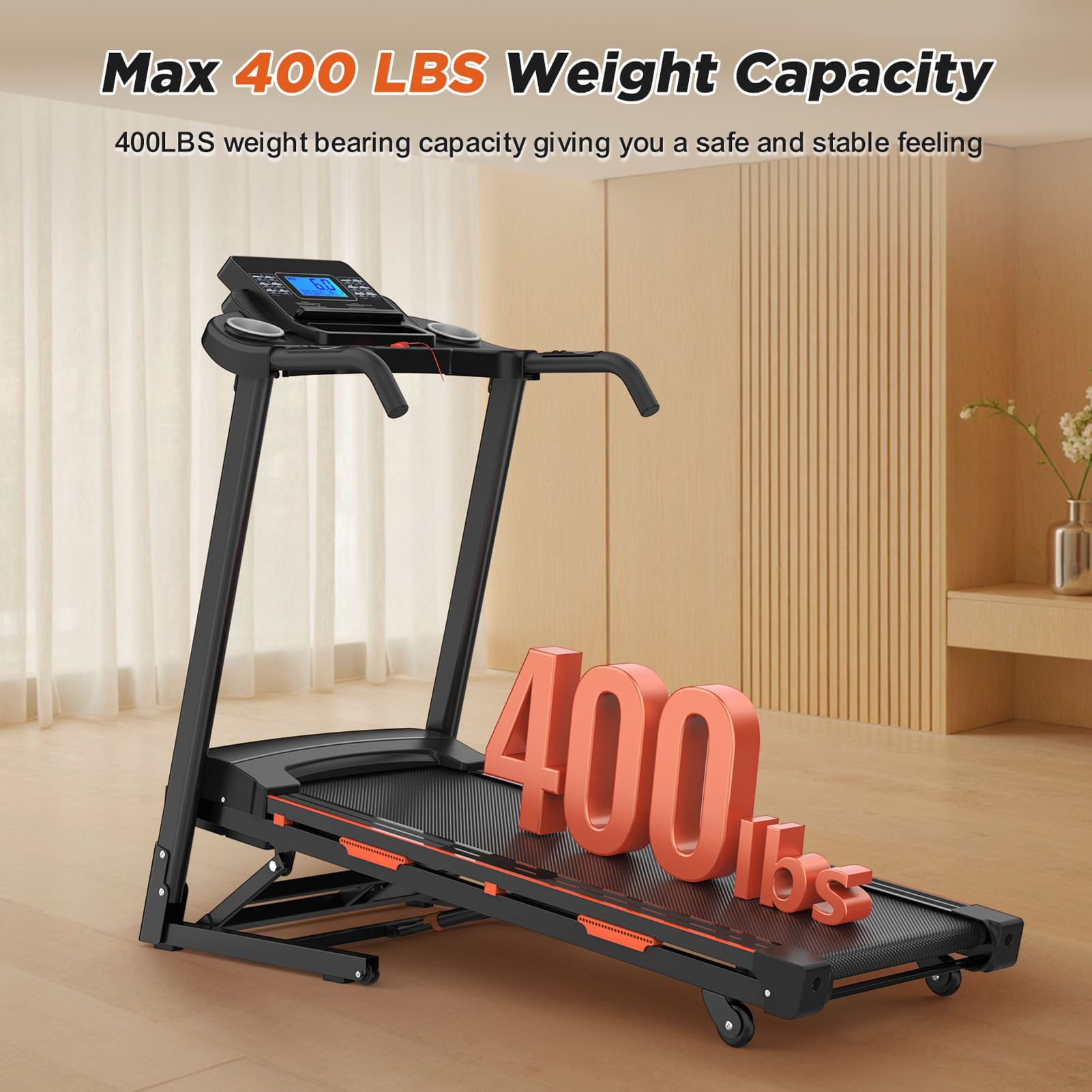 Folding Treadmill for Home, 3.25HP Quiet Brushless Treadmills with Handle 400 lbs Capacity, 15% Incline, LED Display & APP Control, Compact Foldable Walking Pad for Home Apartment Office