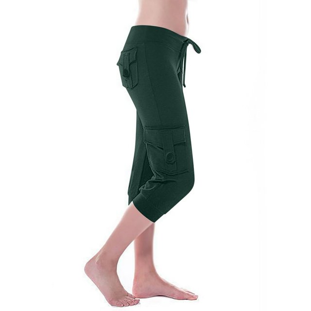 Capri Pants for Women Plus Size Side Pockets Cargo Pants Elastic Drawstring Casual Cropped Pants