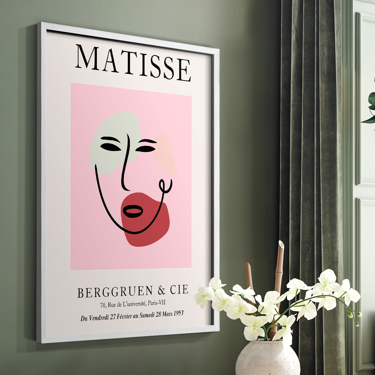 Matisse CDXCV in White Solid Wood Framed Print No Nail Hanging