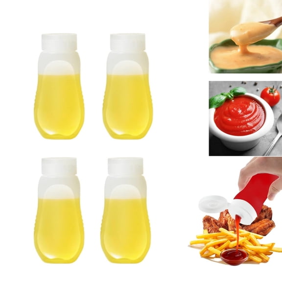 Squeeze Bottles,QZS Ketchup Condiment Container for Condensed Milk,Mustard Salad Dressing Dispenser for Kitchen,Camp,BBQ,10oz/300ml,4Pcs