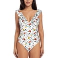 thumbnail image 3 of Uemuo Geometric Retro Pattern Women's Tummy Control Swimsuits Slimming One Piece Bathing Suit Ruffle V Neck Swimwear-Large, 3 of 8