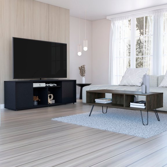 Katalla 2-Piece Living Room Set with TV Stand and Coffee Table, Black / Espresso