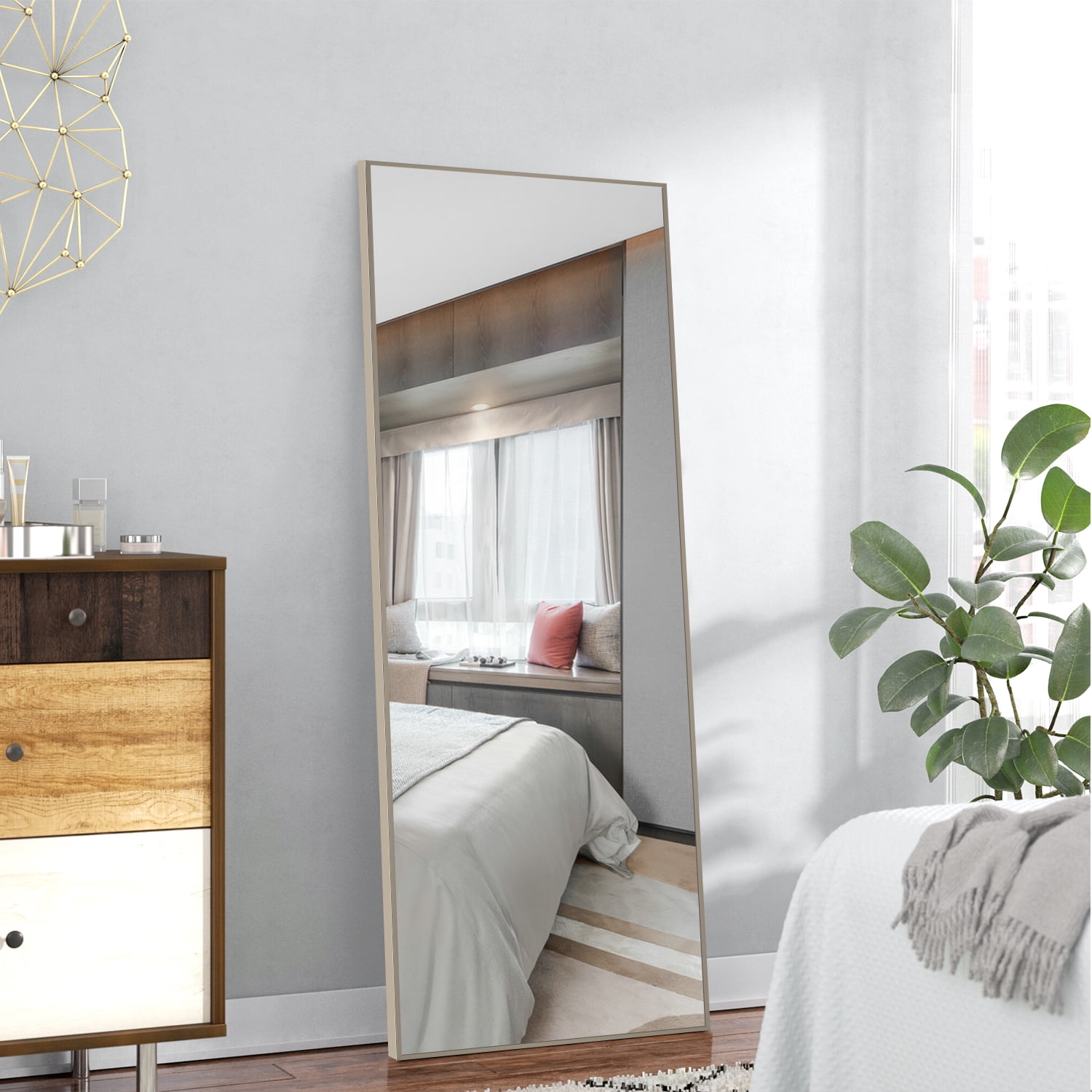 65"x22" Modern Aluminum Alloy Frame Rectangle Floor Mirror Full Length Mirror,Beige