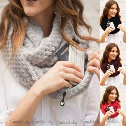 Convertible Infinity-Scarf With Pocket Loop Scarf Women Winter Zipper Pocket Hot Sale