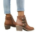 thumbnail image 4 of Xfvqtps Western Style Womens Boots Chunky Heel Metal Buckle Ankle Booties Fashion Winter Casual Leather Brown, 4 of 7