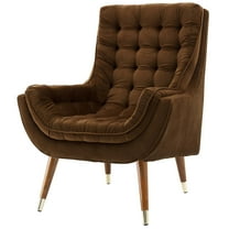 Modern Contemporary Urban Design Living Room Lounge Club Lobby Tufted Accent Chair, Velvet Fabric, Brown