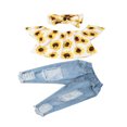 thumbnail image 1 of Girls 3Pcs Summer Outfit  Off Shoulder Tops + Ripped Jeans + Headband MHXX, 1 of 5