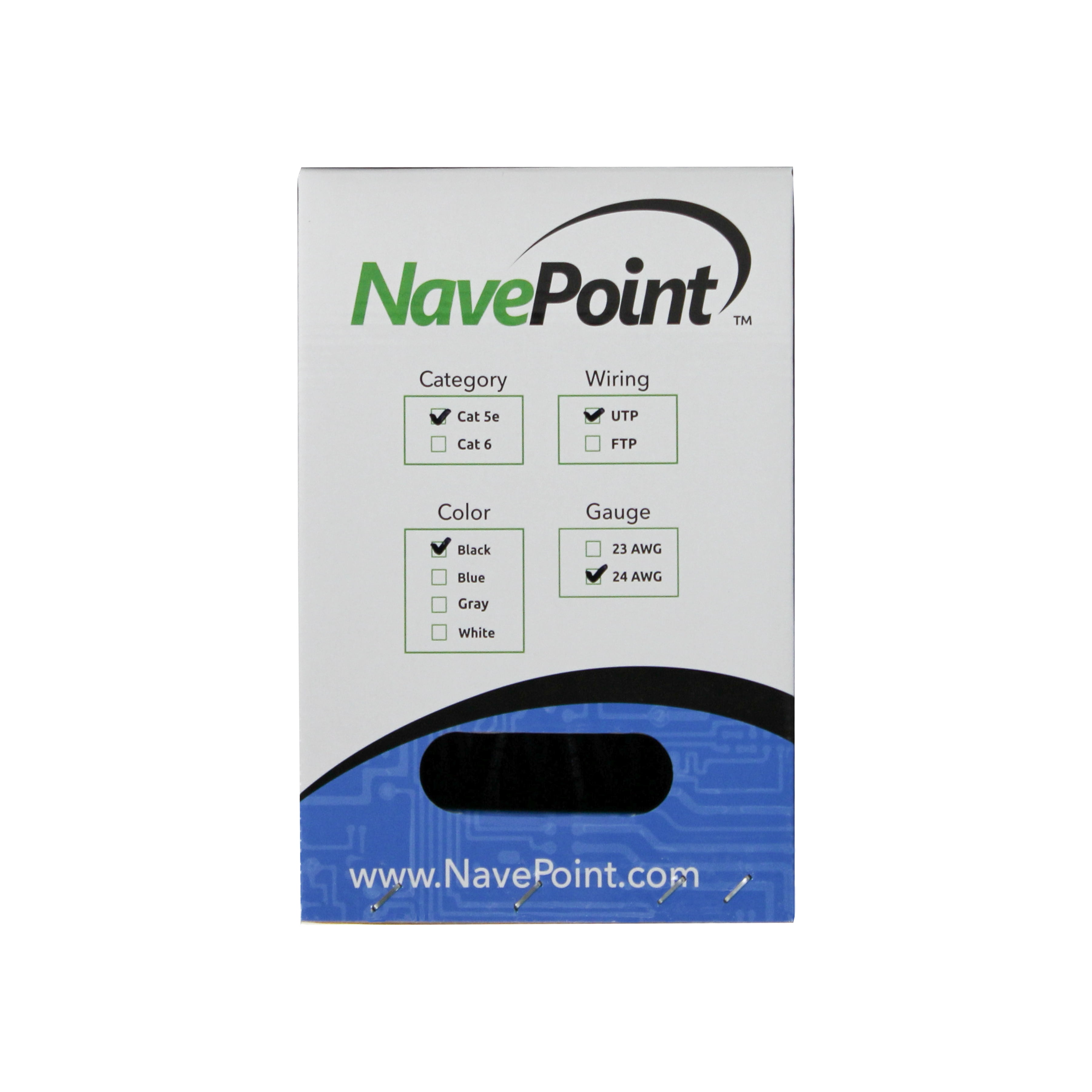 NavePoint CAT5e (CCA), 500ft, Black, Solid Bulk Ethernet Cable, 24AWG 4 Pair, Unshielded Twisted Pair (UTP)