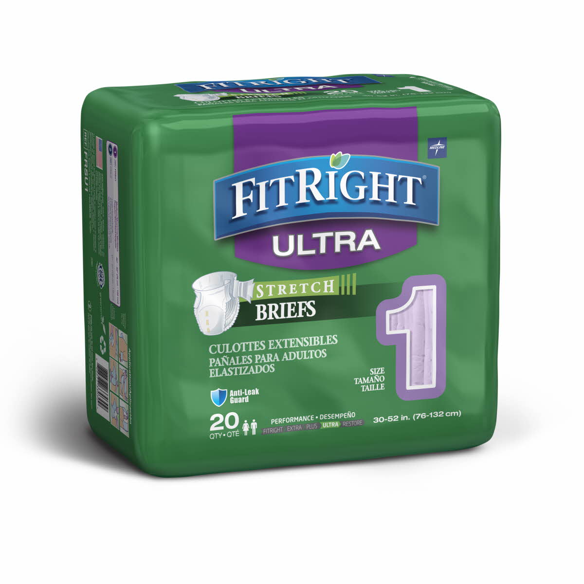 FitRight OptiFit Stretch Briefs, Ultra Absorbent, Disposable Adult Briefs with Tabs, Medium/Regular, 30"-52", 20 Count
