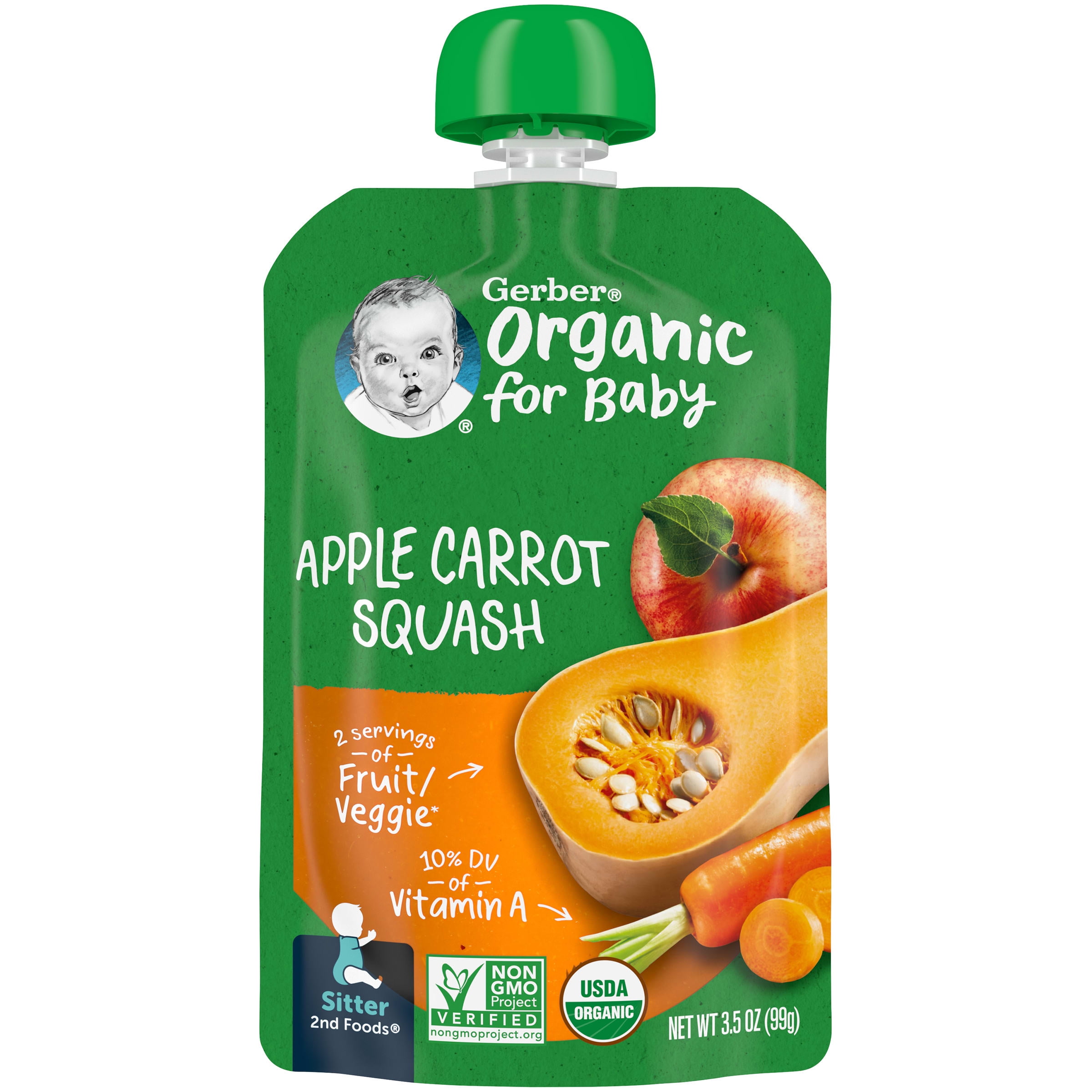Gerber 2nd Foods Organic Apple Carrot Squash Baby Food, 3.5 oz Pouch
