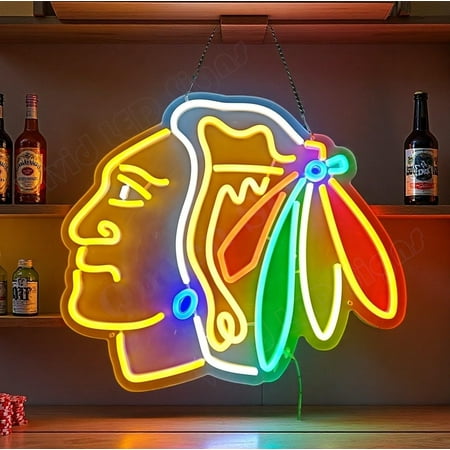Queen Sense 16x14 For Chicagos Sports League Blackhawks LED Neon Sign for Wall Decor Dimmable USB Powered LED Light W116CBHY-5VLED