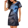 thumbnail image 2 of Balery Black And Blue Lightning Dragon Camisón de manga corta con cuello redondo para mujer, cómodo y elegante., 2 of 6