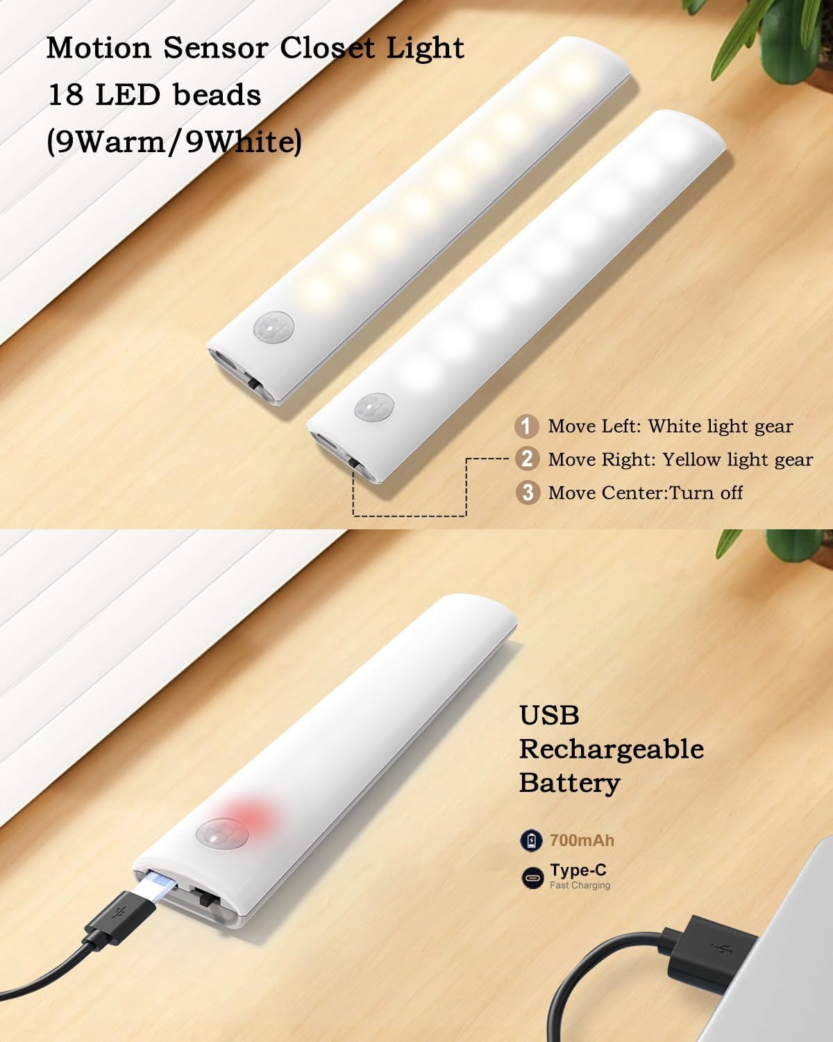 Anmeery Under Cabinet Lighting with Charging Station, LED Motion Sensor Light Indoor Wireless Magnetic Light for Cupboard(5 PCS)
