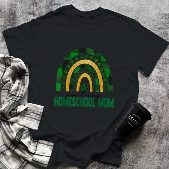 One Lucky Homeschool Mom Rainbow St Patricks Day Shamrock, Small, Black