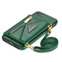 Allytech iPhone SE 2022 Case 2nd 3rd Gen, iPhone 8/7 Case, With Crossbody Strap Cards Slots Zipper Wallet Shockproof Protection Case Cover for Apple iPhone SE 2022/2020/ iPhone 8/7 - Green