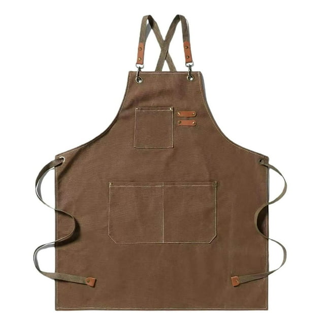 Work Apron Thick Sleeveless Breathable Unisex Multi-pockets Storage Cotton Cross Back Kitchen Apron for Home