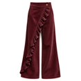 thumbnail image 6 of Mutghys Corduroy Pants Women Button Asymmetric Ruffle High Waisted Wide Leg Pants with Pockets Vacation Shopping Winter Warm Comfy Casual Pants S-2XL, 6 of 6