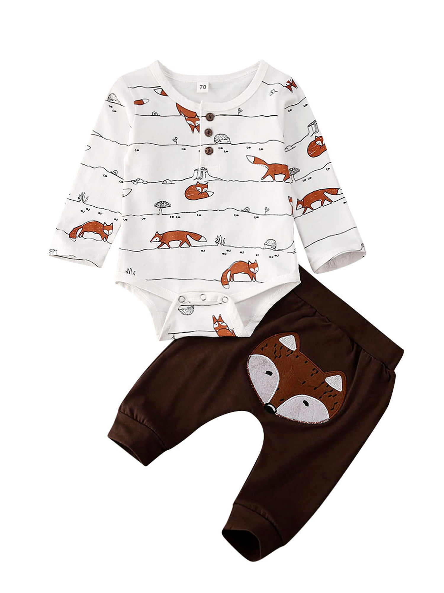 Clode for 0-2 Years Old Boys Girls Newborn Baby Boys Girls Cartoon Wolf Print Long Sleeve Romper Outfits Clothes