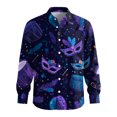 thumbnail image 5 of Fgvctg Mardi Gras Button Down Shirt for Men Carnival Party Long Sleeve Cotton Blouses Collared Oversized Mask Print Shirts Soft Business Casual Outfits Navy 4XL, 5 of 6