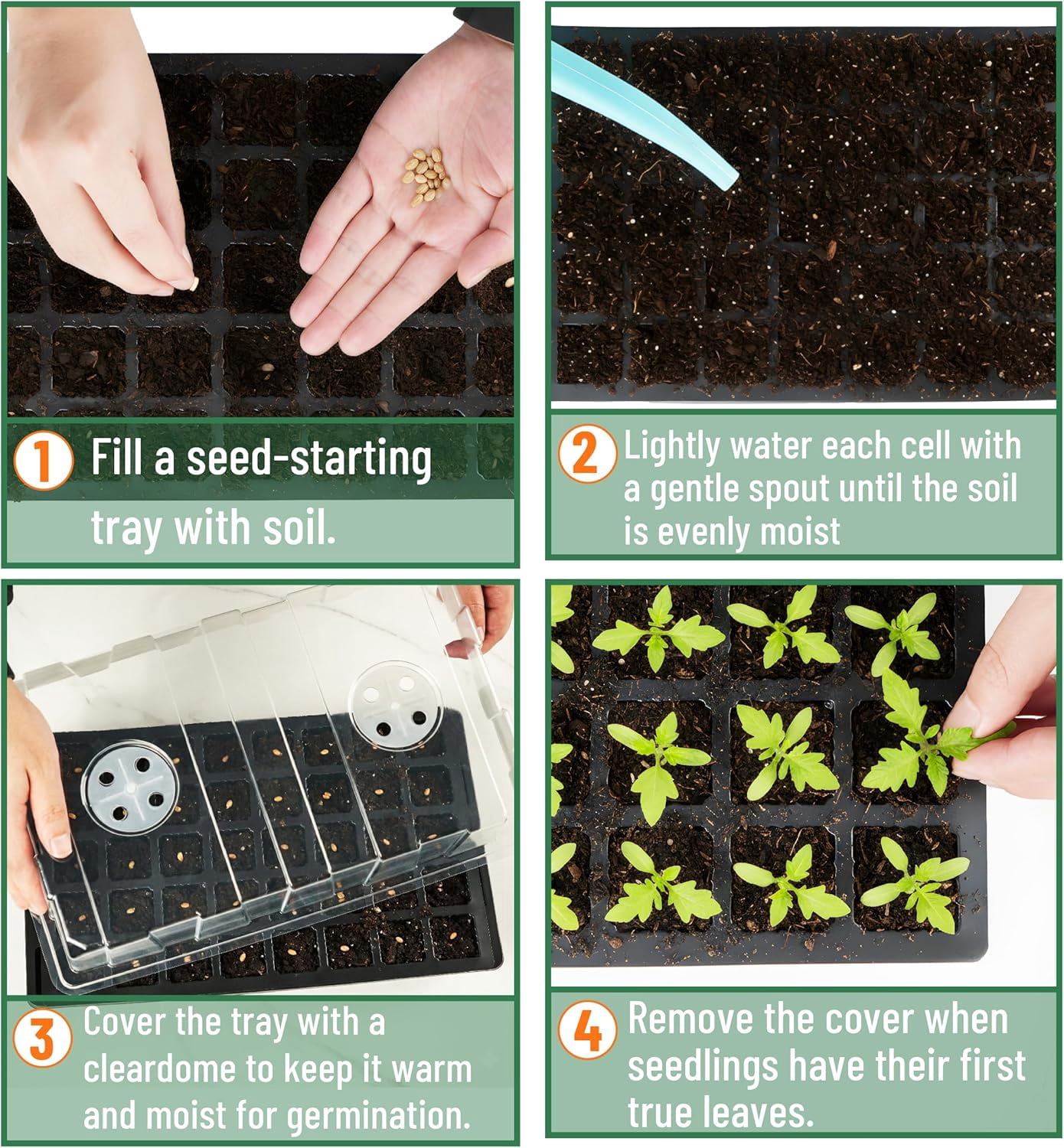 Seed Starter Tray Kits, 10 Pack, Total 400 Cells, Durable Plant Germination Trays with Humidity Vented Domes and Bases, Ideal for Seed Starting, Indoor Gardening and Greenhouse